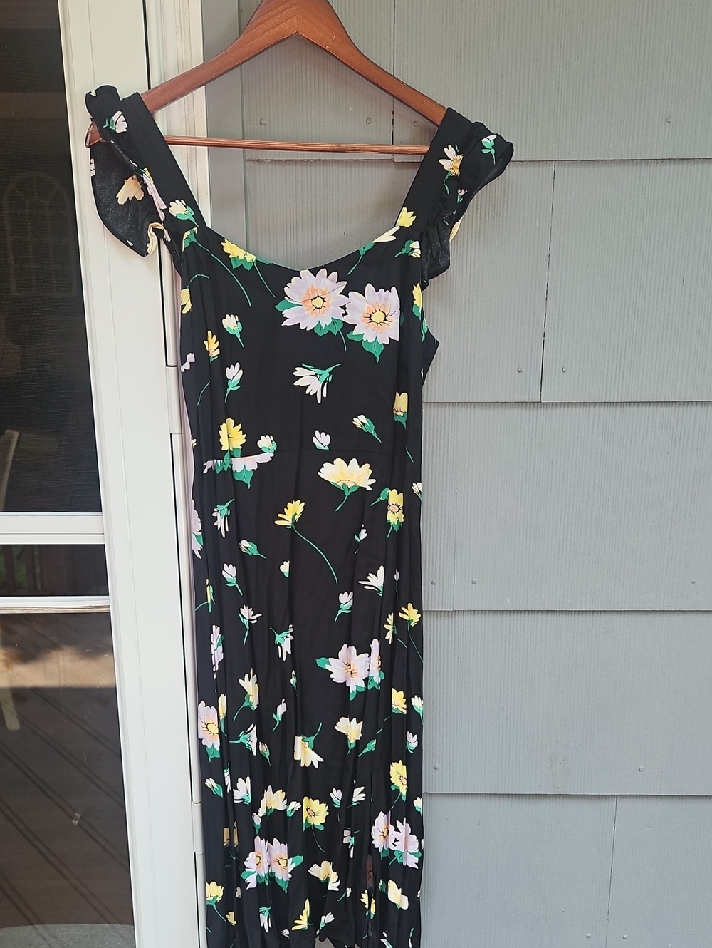 LOFT Black Maxi Dress with Yellow & Pink Floral Print